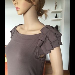 Cynthia Rowley taupe boat neck cap sleeve dress. S